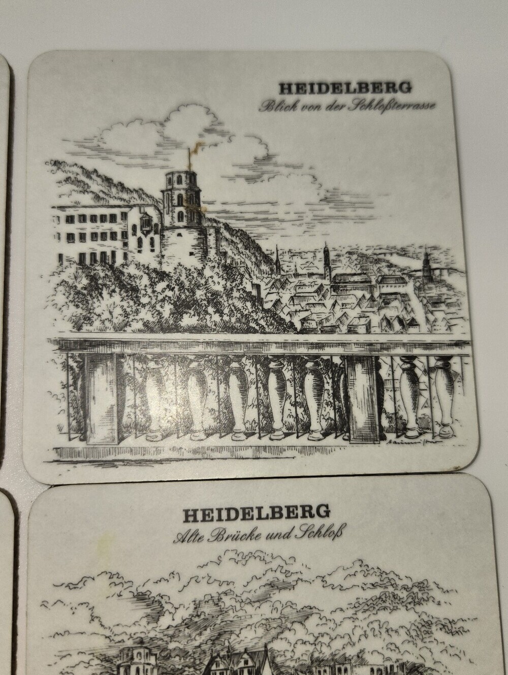 Vintage Heidelberg Germany Historic Scene Cork Back Coasters In Black & White - Picture 4 of 7
